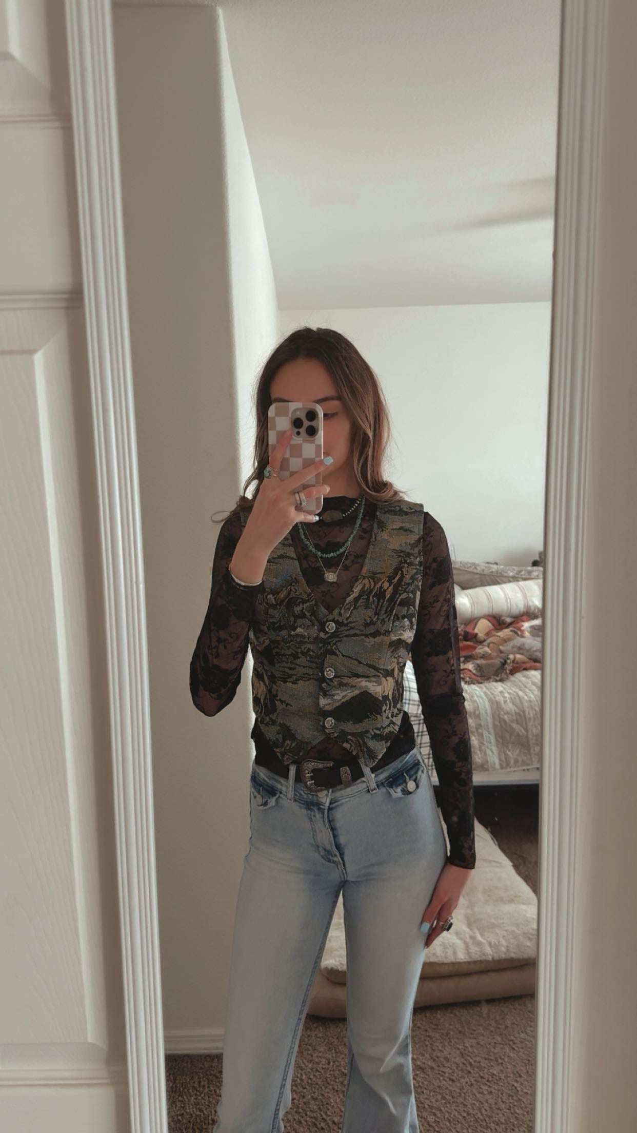 Black Floral Sheer Top