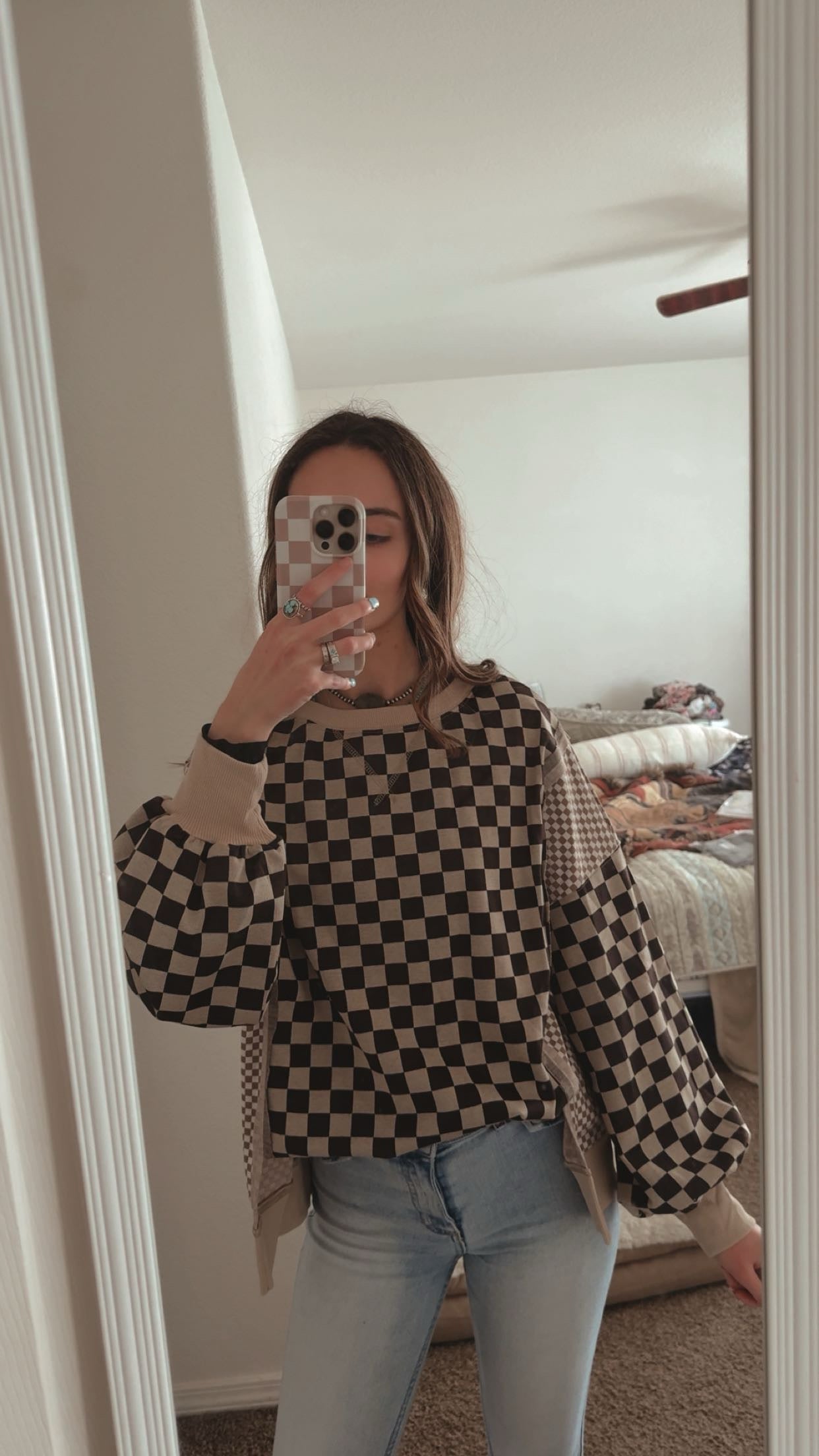 Checkered Patchwork Sweater Top