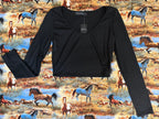 Black Ribbed Cropped Long-sleeve