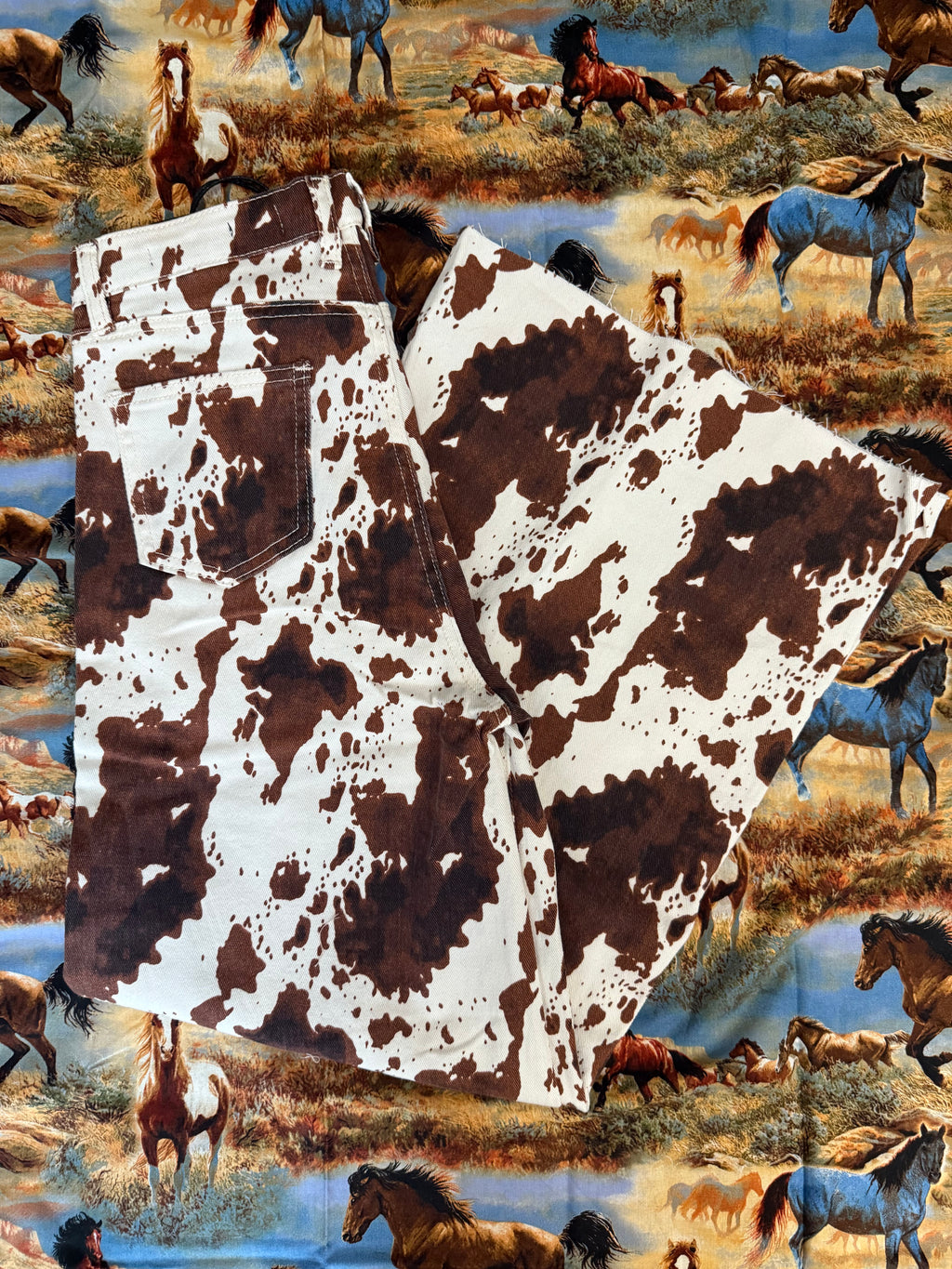 Cropped Wide Leg Cow Print Jeans