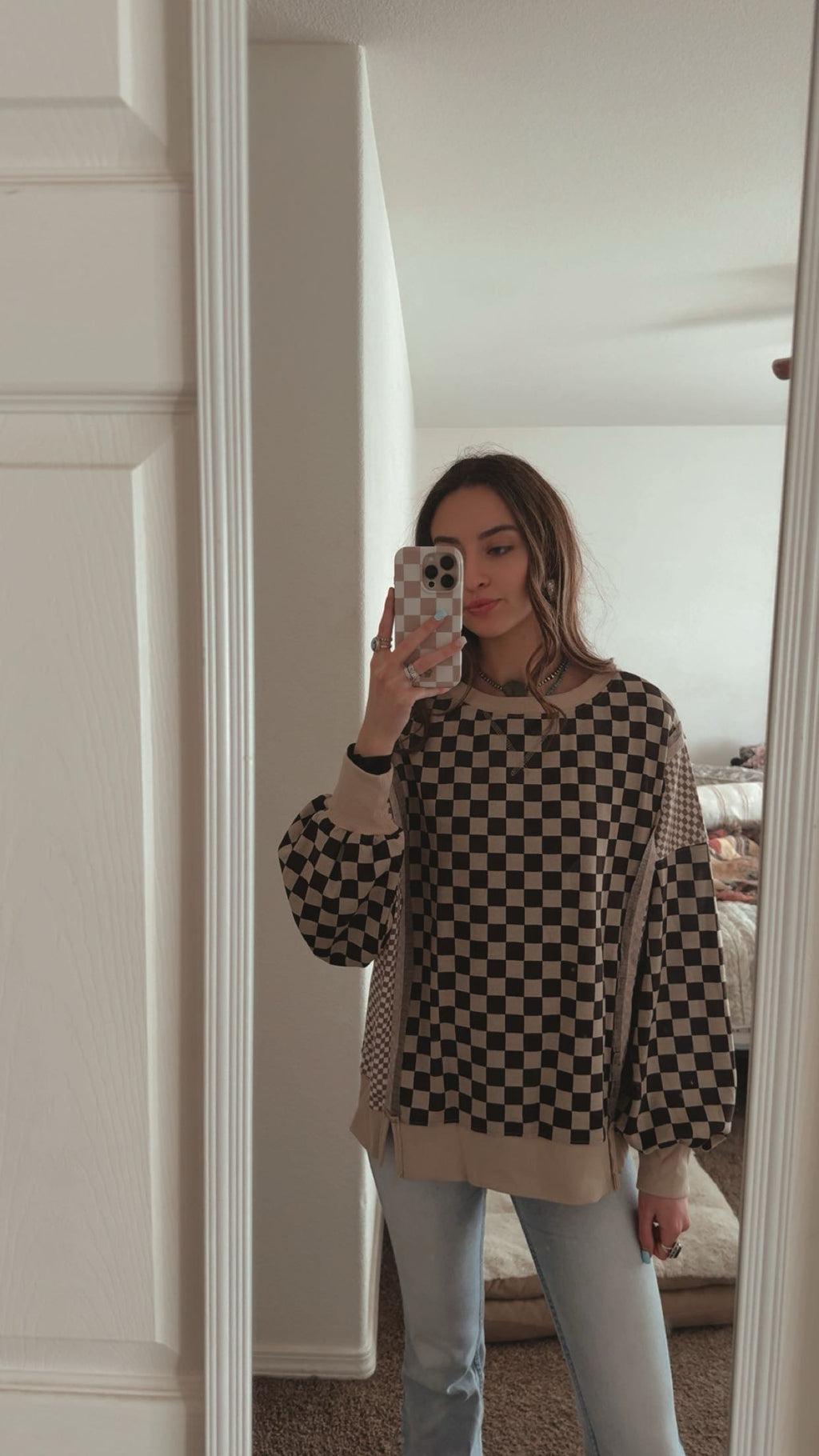 Checkered Patchwork Sweater Top