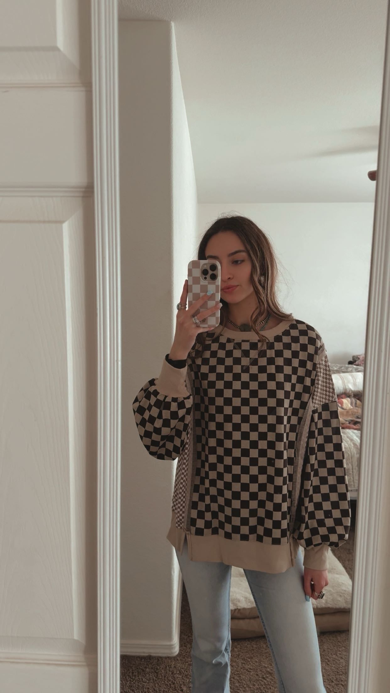 Checkered Patchwork Sweater Top