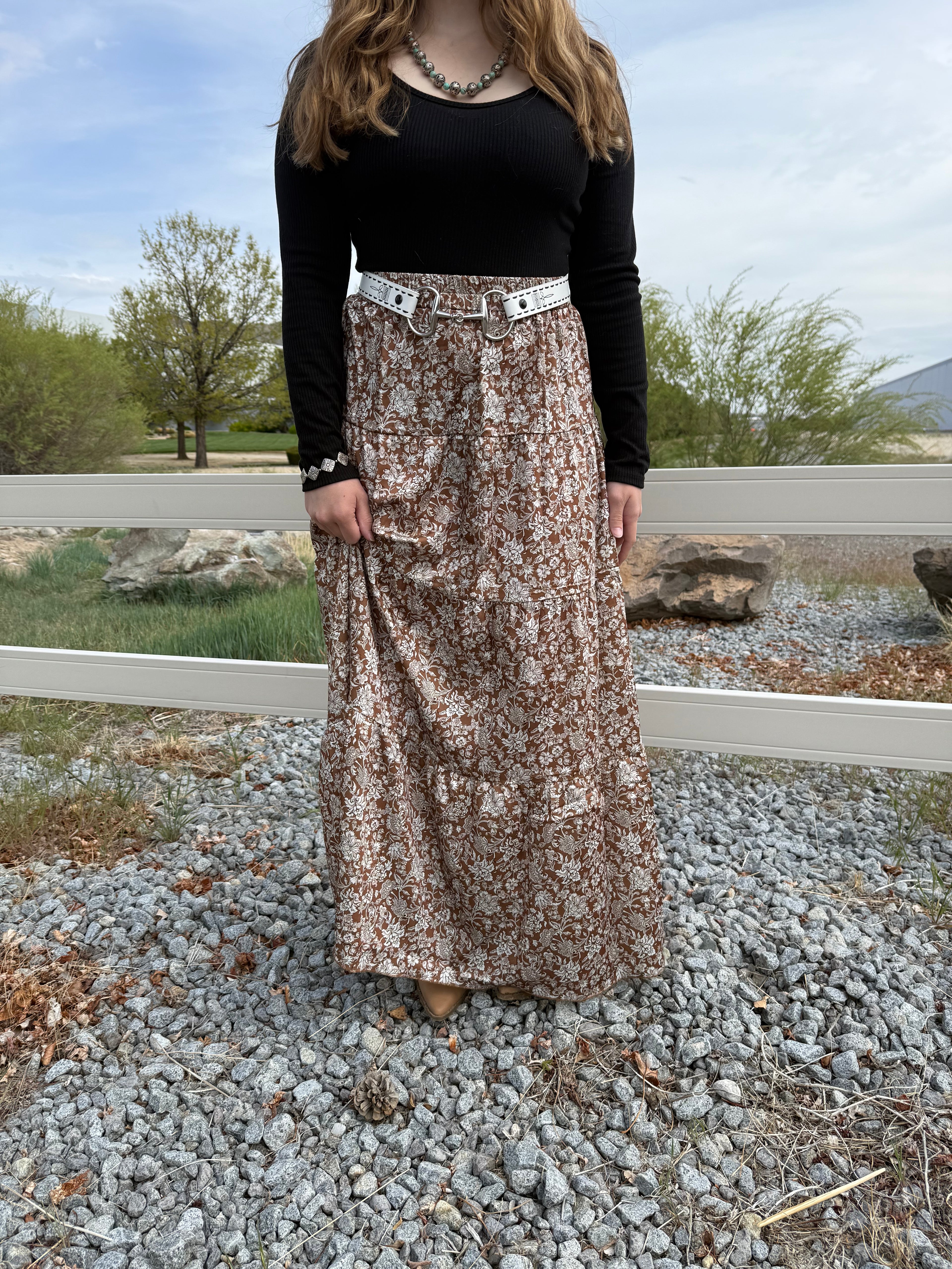 Brown Floral Skirt